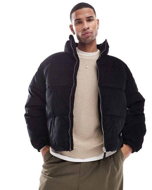 Bershka Black Cord Puffer Jacket for men
