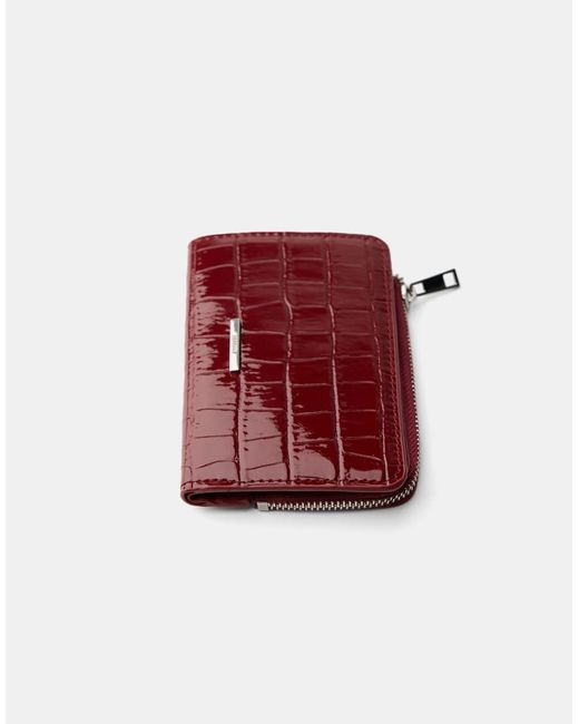 Bershka Red Embossed Faux-Patent-Finish Animal Print Purse