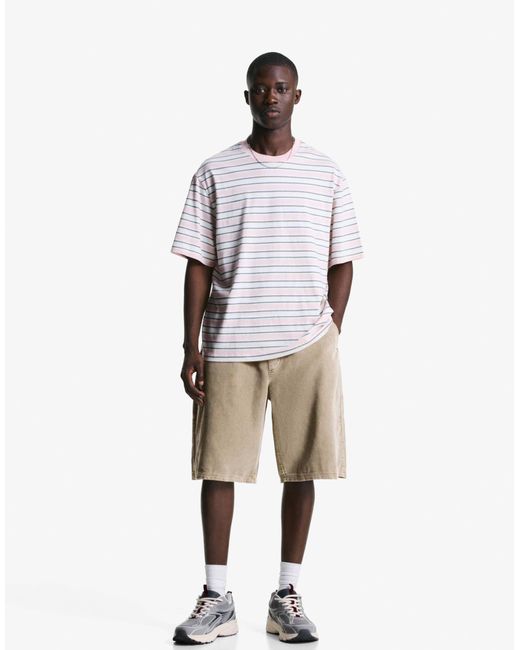 Bershka – bermuda-joggingshorts aus cord in Natural für Herren