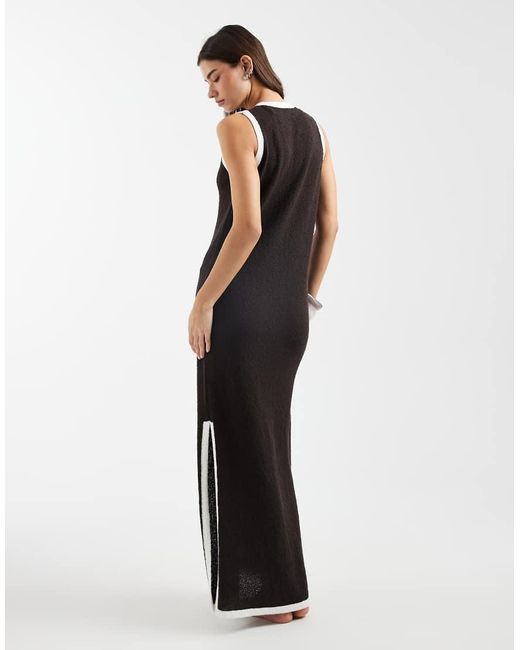 4th & Reckless Blue Knitted Contrast Trim V Neck Beach Maxi Dress