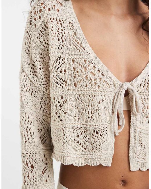 ONLY Natural Crochet Tie Front Cardigan