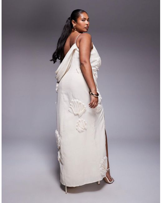 ASOS Natural Asos Design Curve Textured Floral One Shoulder Maxi Dress