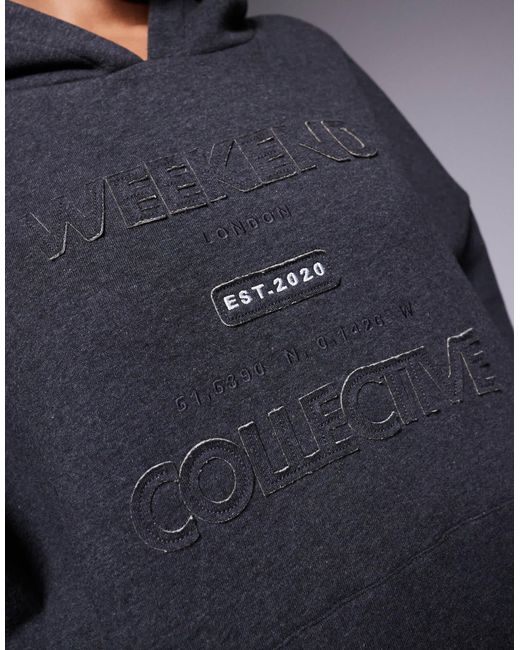 Weekend collective - sweat à capuche avec imprimé graphique - anthracite chiné ASOS en coloris Blue