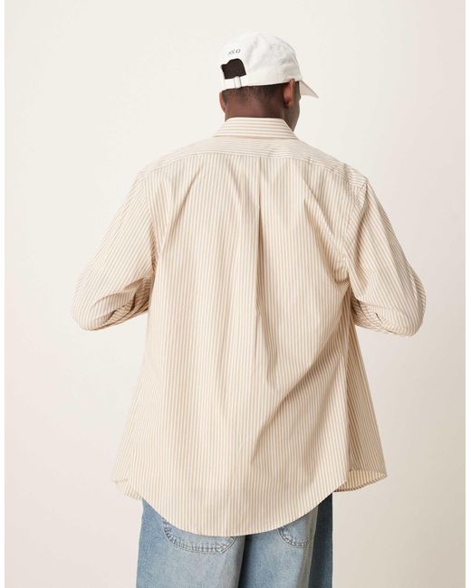 Polo Ralph Lauren Natural Icon Logo Stripe Stretch Poplin Shirt Custom Fit for men