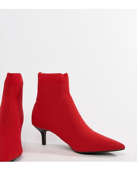 Pull&Bear Denim Kitten Heel Sock Boot in Red | Lyst