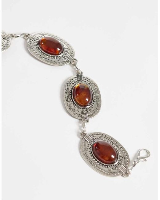 ONLY Natural Boho Chain Belt With Brown Stones