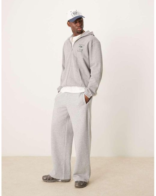 Felpa Con Cappuccio Oversize Mélange Con Stampa Sul Petto E Sul Retro di ASOS in Gray da Uomo