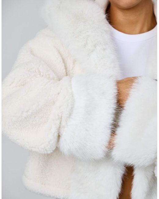 Aria Cove Gray Faux Fur Trim Boucle Hooded Jacket