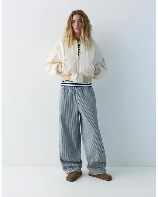 Pull&Bear White Bomber Jacket With Label