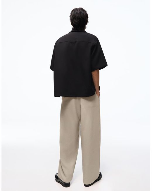 Bershka Black Short Sleeve Boxy Tailored Fit Shirt for men