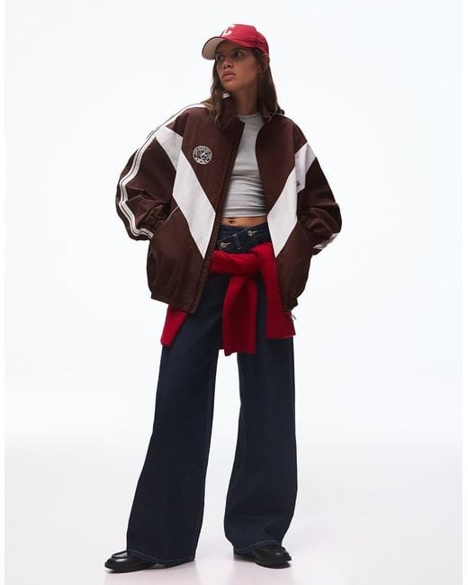 Bershka Brown Embroidered Technical Jacket