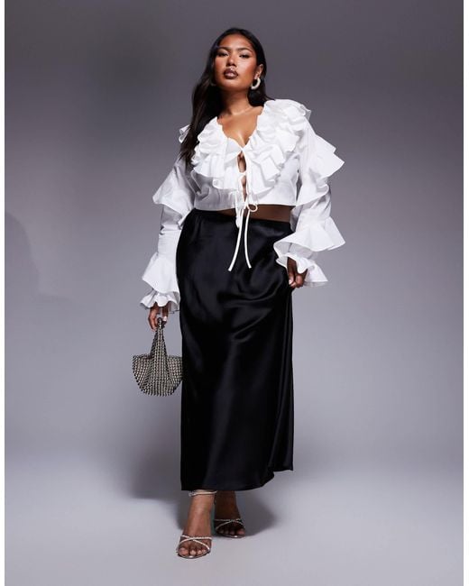 ASOS White Curve Cotton Poplin exaggerated Ruffle Blouse