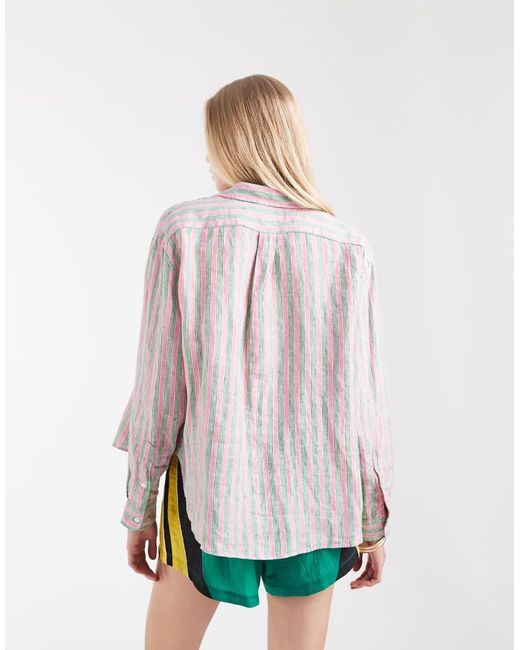 Polo Ralph Lauren White Icon Logo Stripe Boxy Linen Shirt