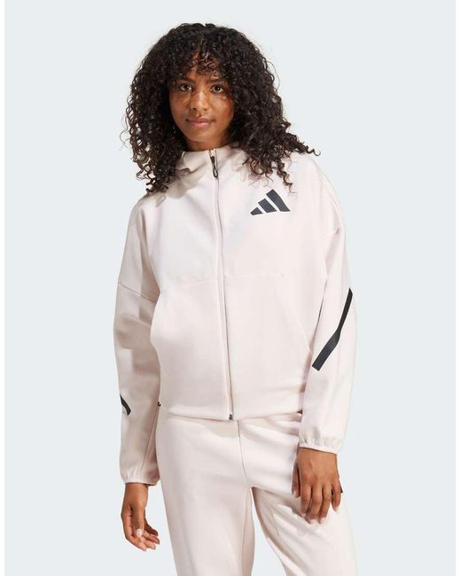 Adidas Originals White Adidas Z.N.E. Premium Full-Zip Hoodie