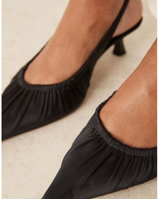 ASOS Natural Serenity Ruched Slingback Kitten Heel Shoes