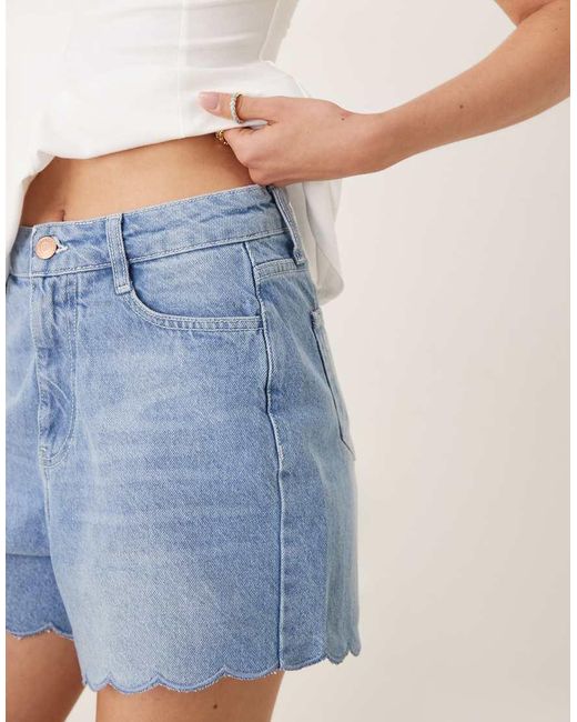 Nobody's Child Blue Denim Shorts With Scallop Trim