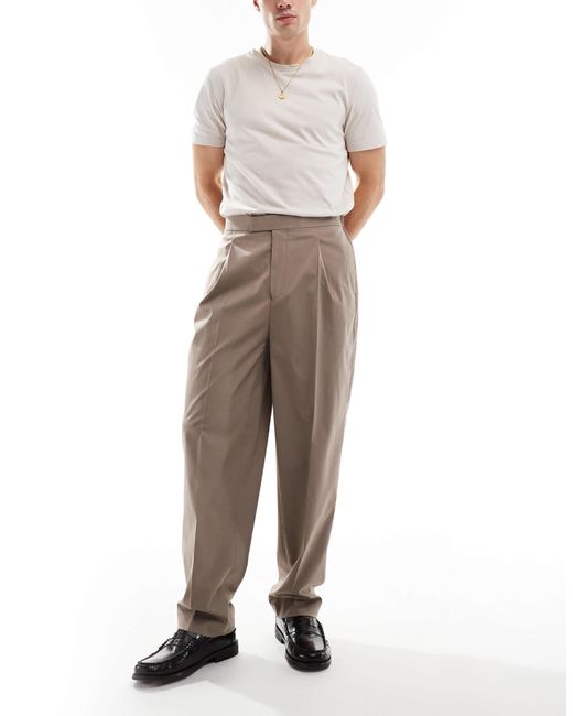 ASOS Natural Smart Oversized Tapered Trousers for men