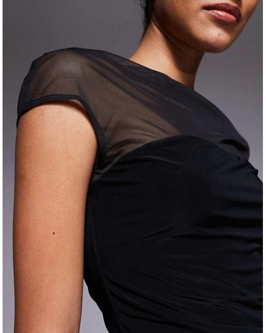 ASOS Black Mesh Slinky Mix Slash Neck Top