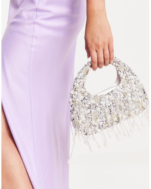 ASOS Purple Pearl Beaded Fringe Clutch Bag