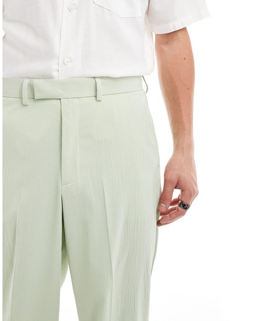 ASOS Green Linen Blend Wide Leg Smart Pants for men
