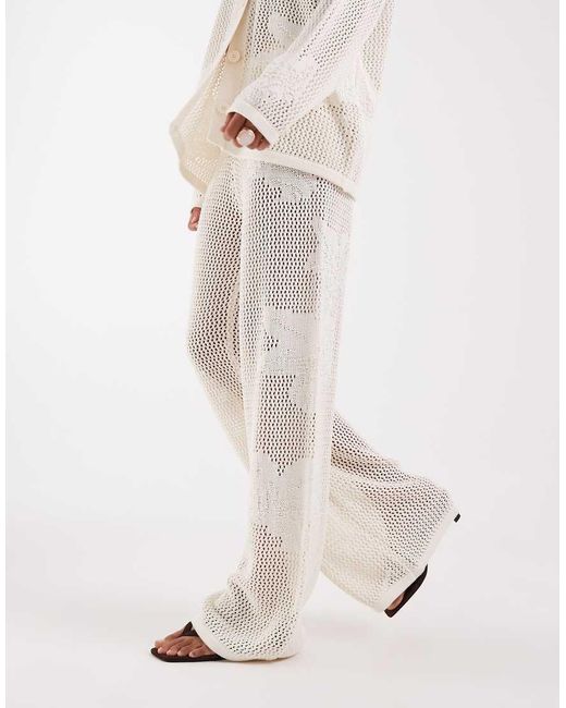 Pretty Lavish Natural Open Knit Oversize Floral Trouser Co-Ord