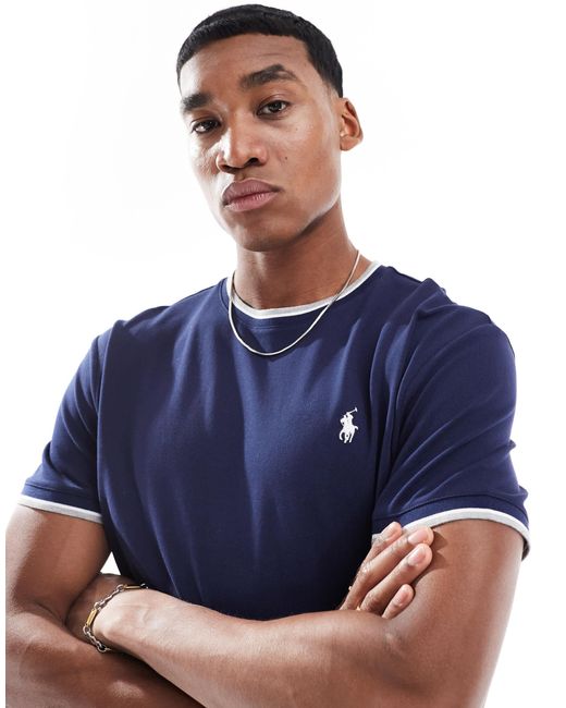 Polo Ralph Lauren Blue Icon Logo Tipped Pique T-shirt Classic Oversized Fit for men