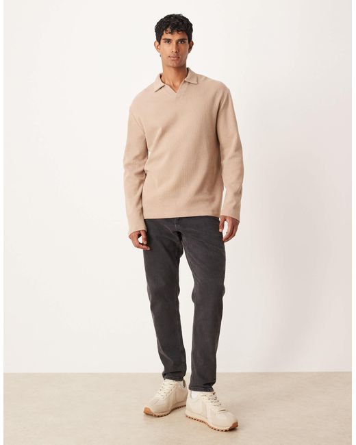 ASOS – langärmliges relaxed-fit-polohemd in Natural für Herren