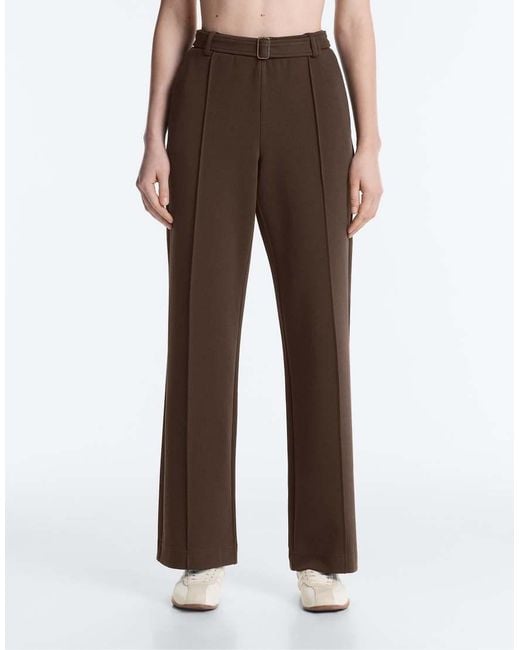 Oysho White Slim Low-Rise Trousers With Cotton Piqué Pintuck