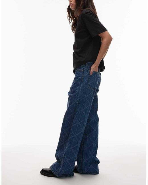 Calvin Klein Blue Laser Cut Repeat Logo Low Rise baggy Jeans