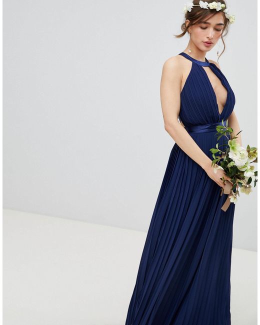 tfnc pleated maxi bridesmaid dress with cross back and bow detail