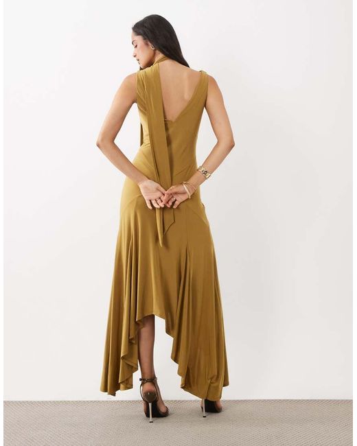 ASOS Natural Scarf Detail Godet Midi Dress
