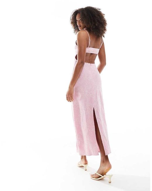 Stradivarius Pink Embroidered Midi Dress