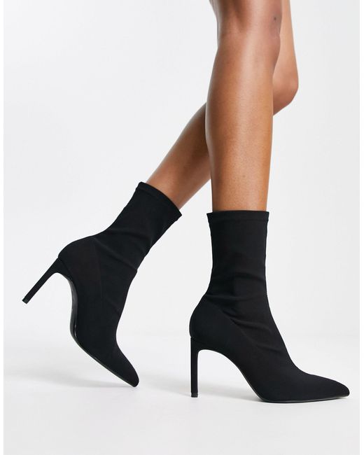Bershka Synthetic Stiletto Heel Sock Boot in Black | Lyst