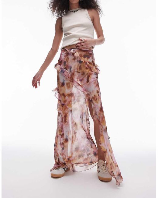 TOPSHOP Red Ruffle Sheer Maxi Skirt