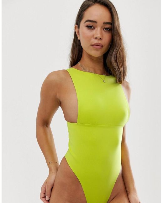 ASOS Green Jovee Bonded Backless Neon Thong Bodysuit