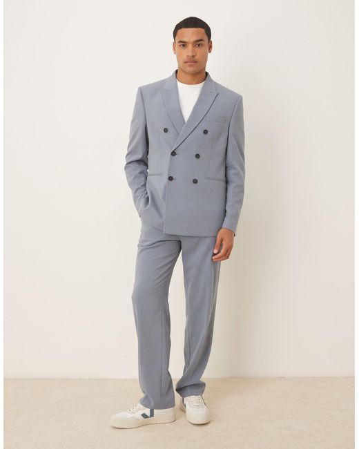 ASOS Gray Double Breasted Regular Fit Suit Jacket for men