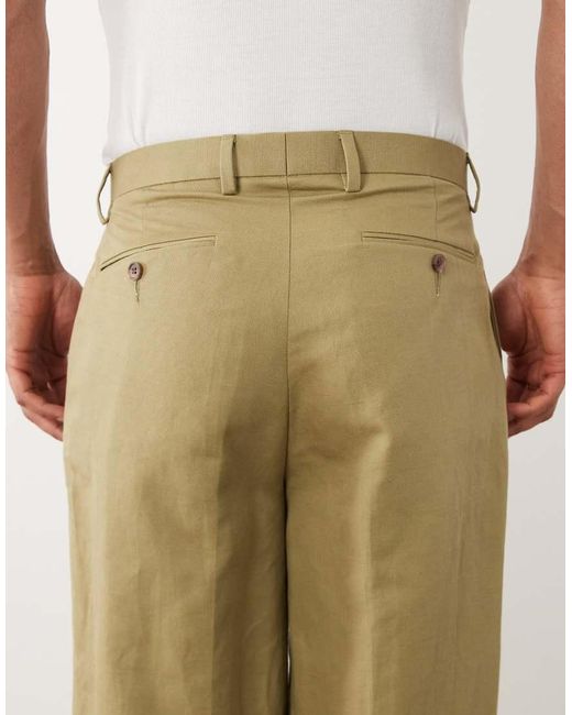 ASOS Natural Tapered Linen Rich Suit Trousers for men