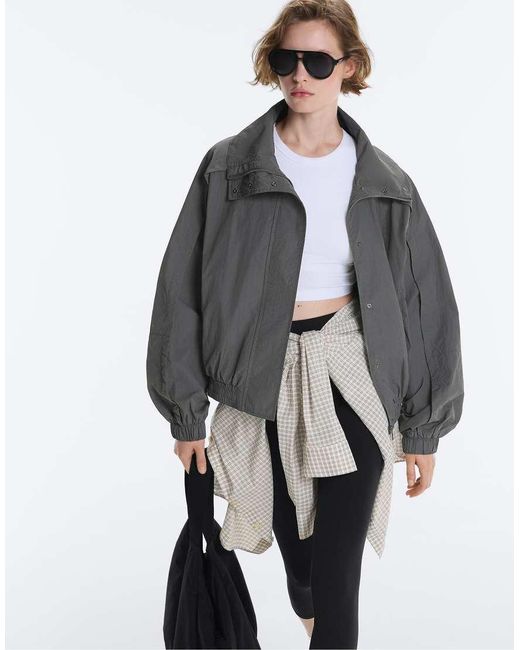 Oysho Gray Waterrepellent Short Track Jacket With High Neck