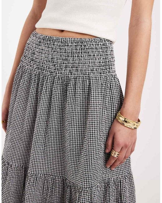 JJXX Gray Seersucker Gingham Maxi Skirt