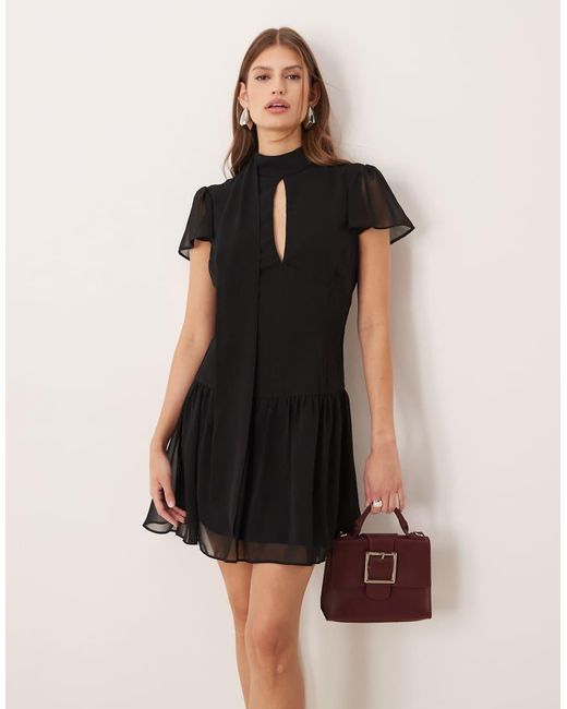 ASOS Black Scarf Detail Mini Dress With Frill Hem