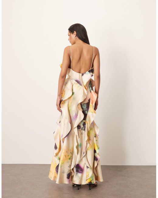ARRANGE Natural Ruffle Maxi Slip Dress With Bias Skirt