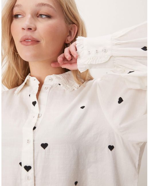 Y.A.S Oversized Shirt With Heart Embroidery And Ruffle Trim Detail in ...