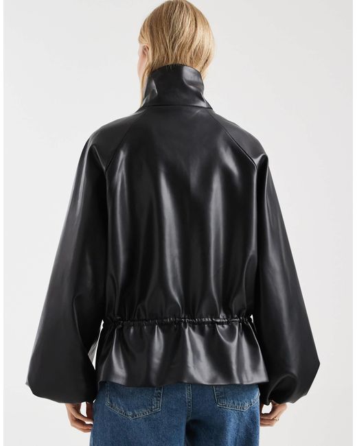 ASOS Blue Gathered Waist Bubble Pu Jacket