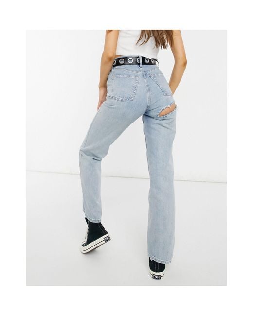 TOPSHOP Denim Bleach Back Ripped Kort Jeans in Blue - Save 48% - Lyst