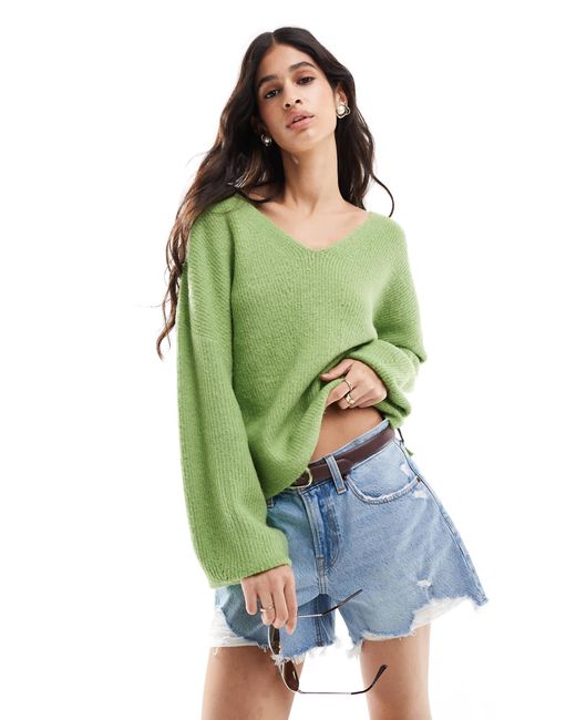 Threadbare Green – flauschiger, lockerer pullover