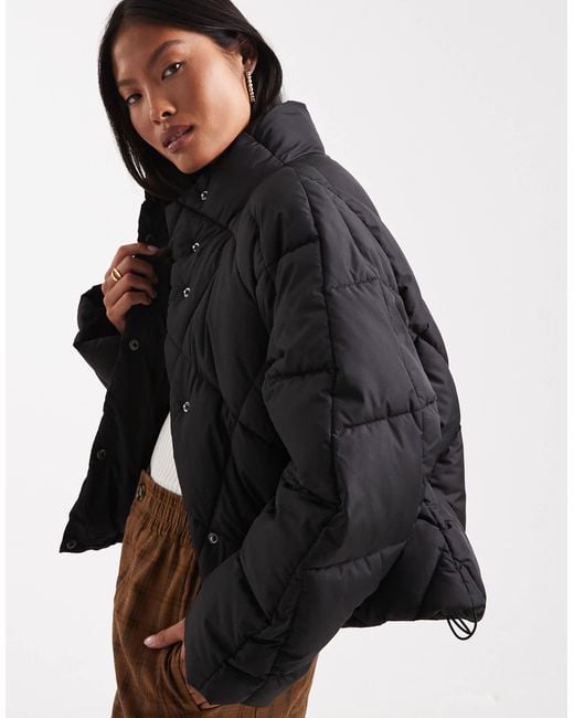 Miss Selfridge Black – kurze oversize-steppjacke