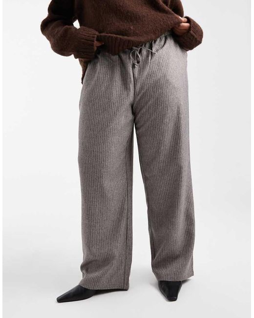 ONLY Brown Wide Leg Pinstripes Trousers
