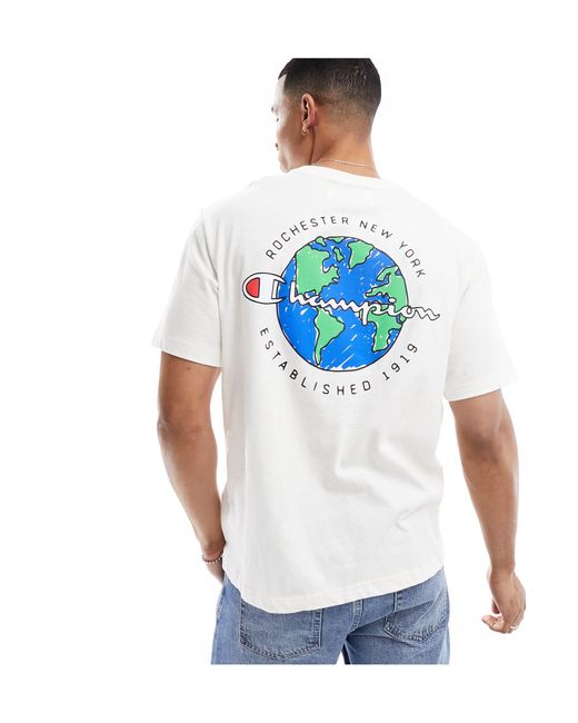 Camiseta blanca con estampado gráfico Champion de hombre de color Blue