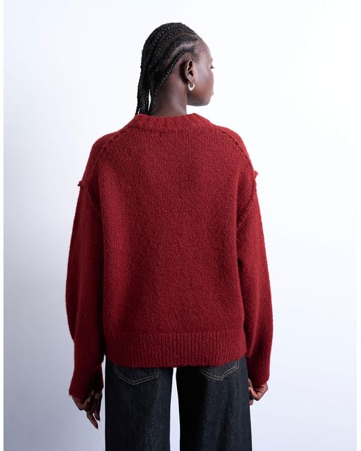 TOPSHOP Red Knitted Wool Blend Fluffy Exposed Seam Easy Jumper