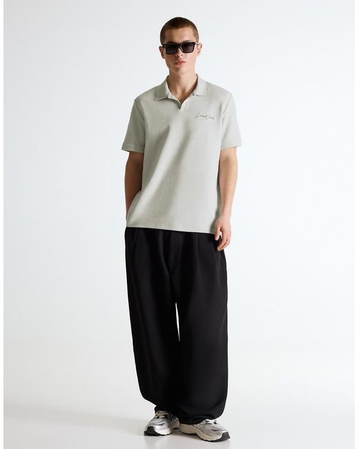Bershka White Embroidered Short Sleeve Polo Shirt for men